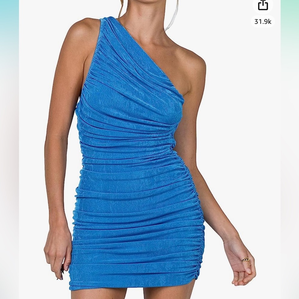One Shoulder Ruched Sleeveless Bodycon Mini Dress